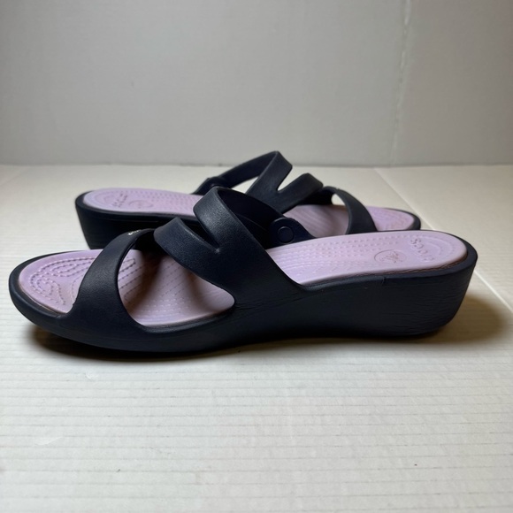 Crocs Iconic Comfort Navy Blue Slip On Sandals - Picture 11 of 13